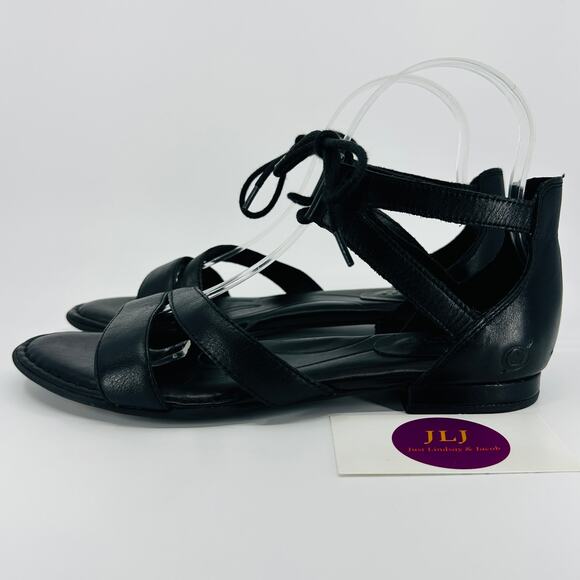 Born Women's Casma Black Leather Ankle Tie Flatform Gladiator Sandals Size 8 - Picture 5 of 11
